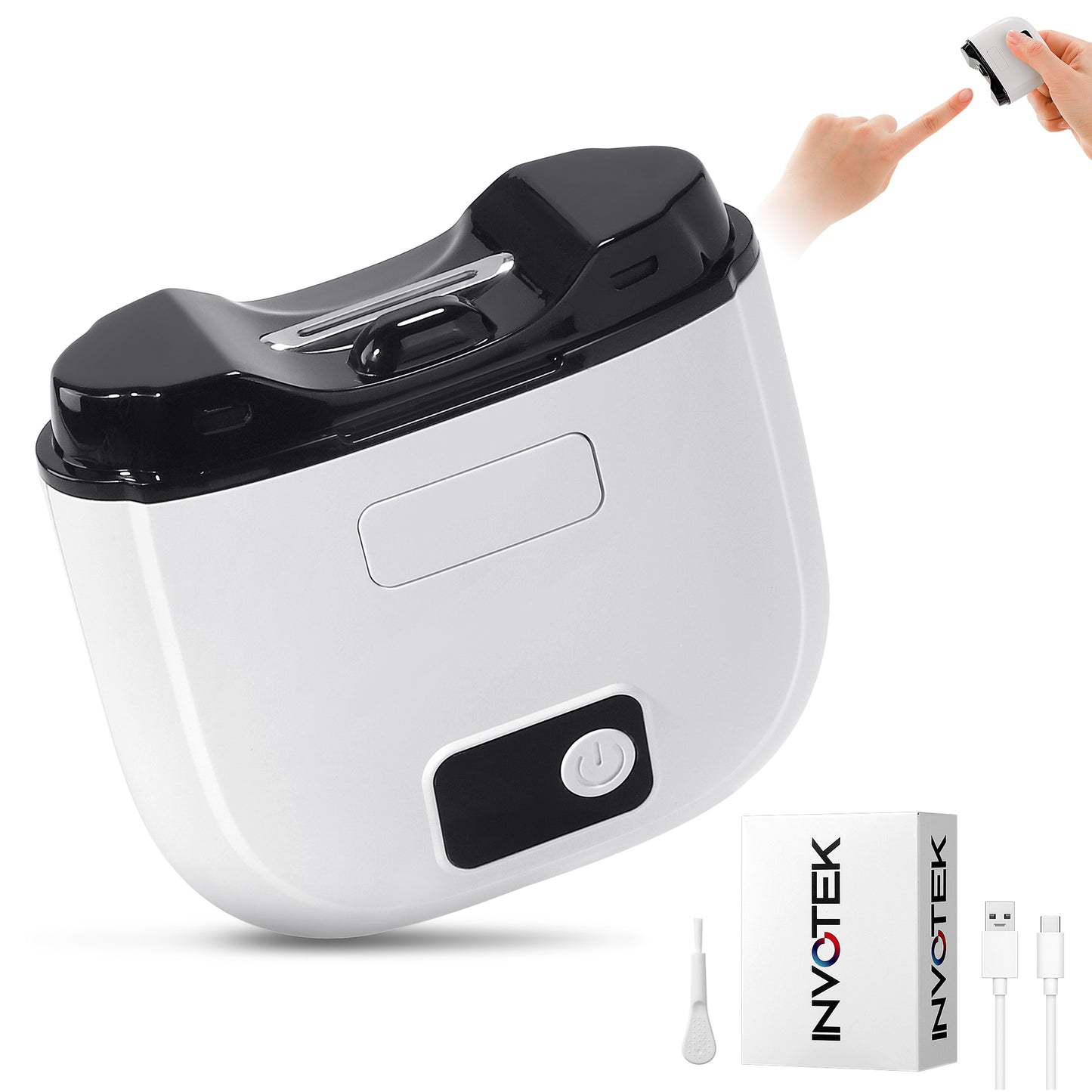 INVOTEK Electric Nail Clipper, 3-in-1 Fingernail Trimmer, Polisher & Clip Storage with LED Light, Automatic Safety Nail Cutter, USB Rechargeable & 3 Speed for Seniors, Adults, Babies