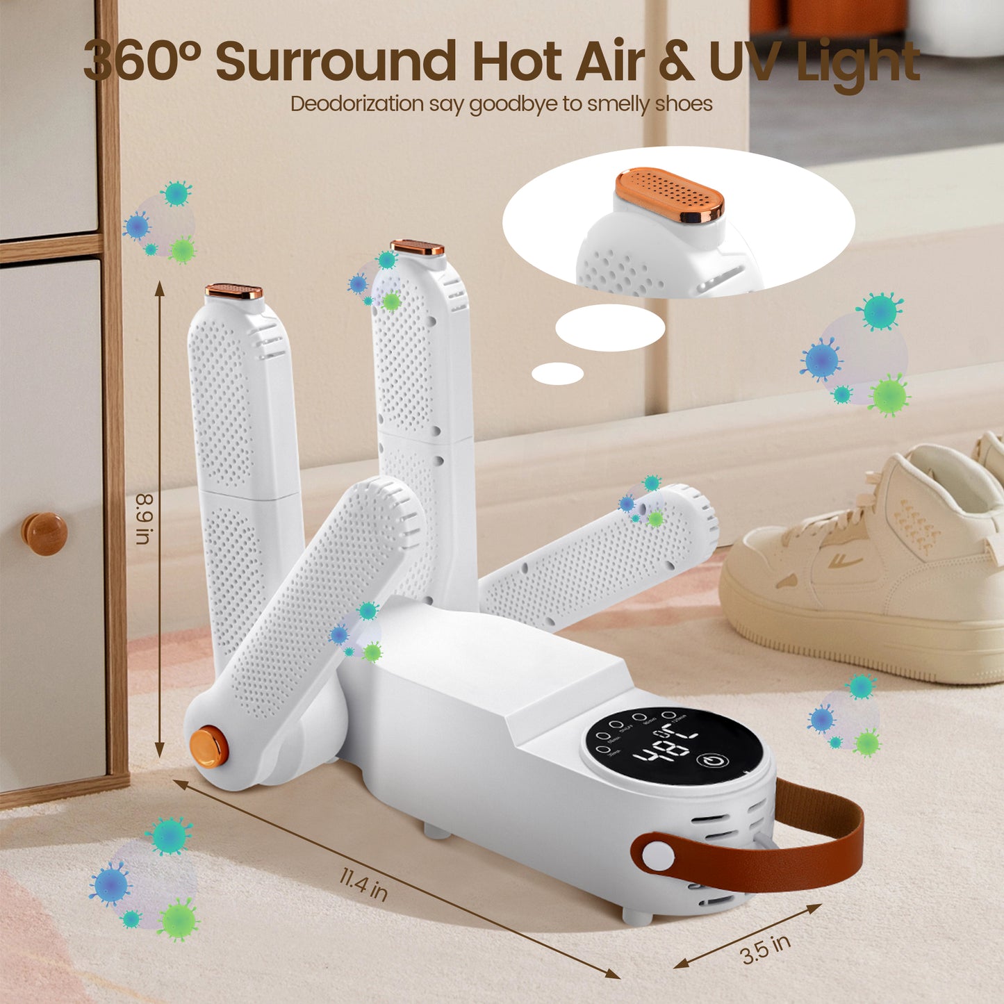 INVOTEK Electric Shoe & Boot Dryer with Heat Blower Double Arms Portable Home Shoe & Sneakers & Gloves Warmer with Digital Display Folding Design for Work Household Travel