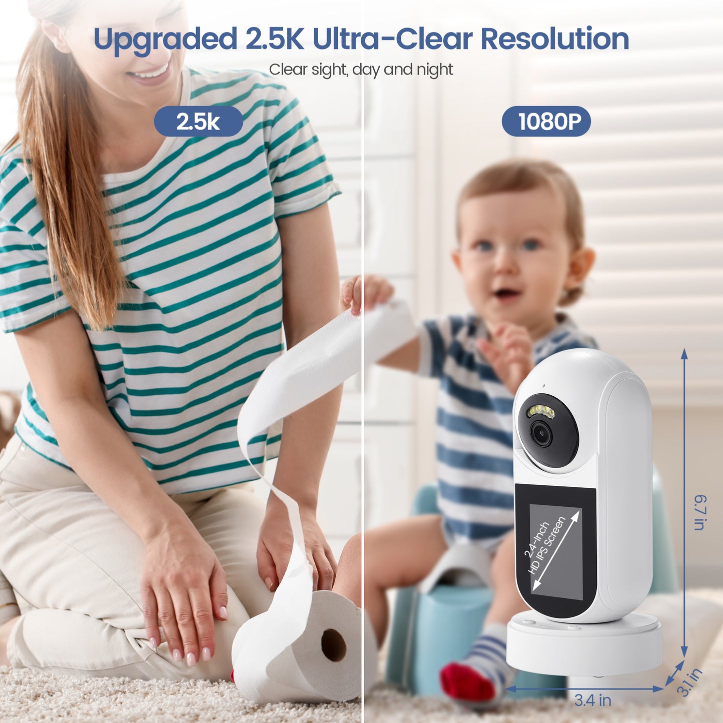 INVOTEK 2.5K Security Camera Indoor 2.4 In HD Baby Monitor 360-Degree for Home Security, One-Touch Call, Video Calling Smart Camera with Motion Tracking & Night Vision & TF/Cloud Storage for Baby Pet